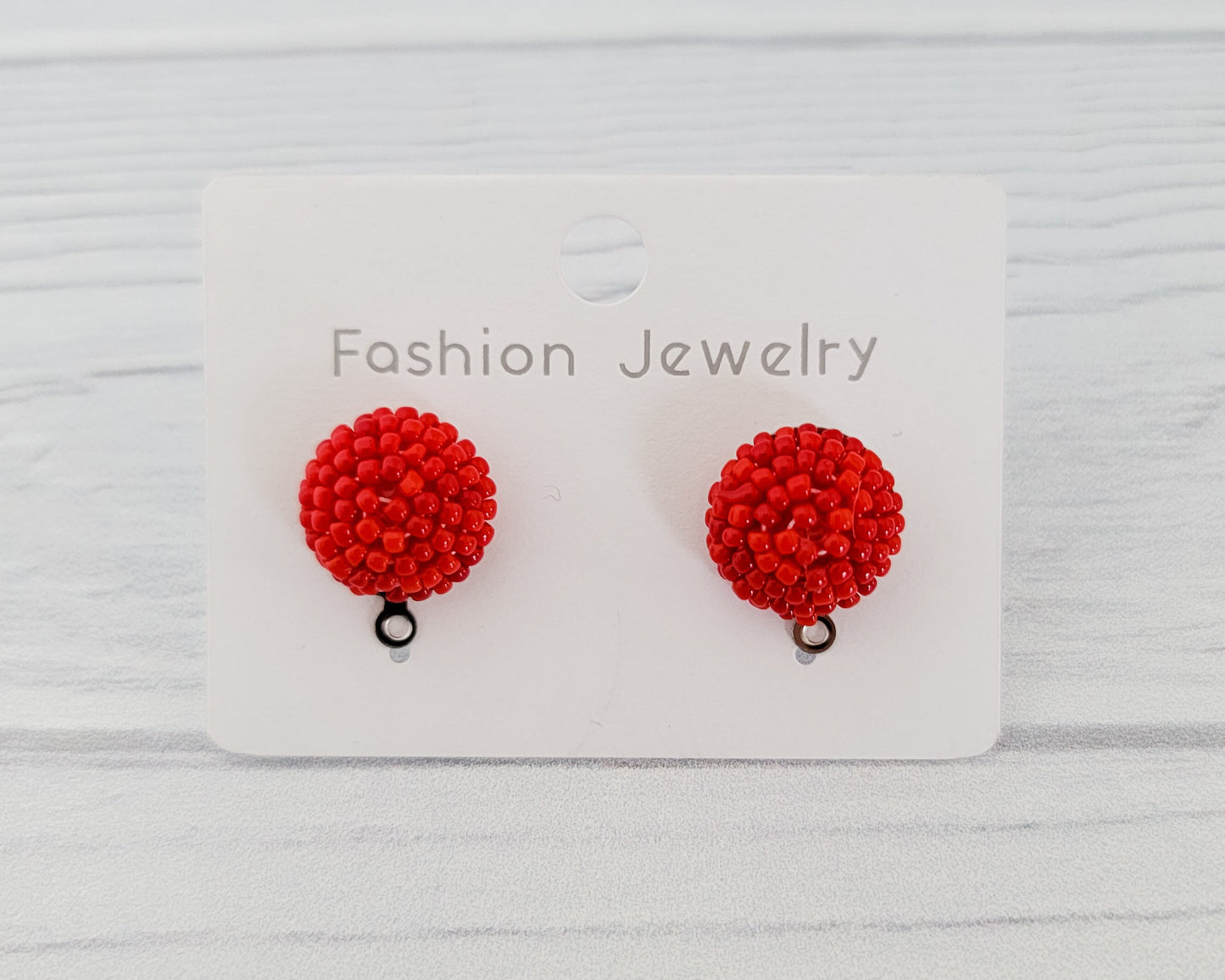 True Red 14mm Small Round Beaded Stud Topper, 1 Pair, Stud #167