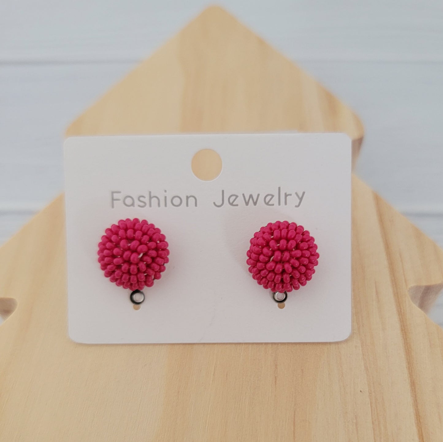 Dark Pink (Dragonfruit) 14mm Small Round Beaded Stud Topper, 1 Pair, Stud #169