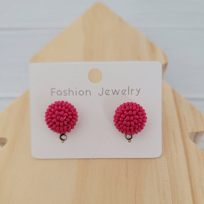 Dark Pink (Dragonfruit) 14mm Small Round Beaded Stud Topper, 1 Pair, Stud #169
