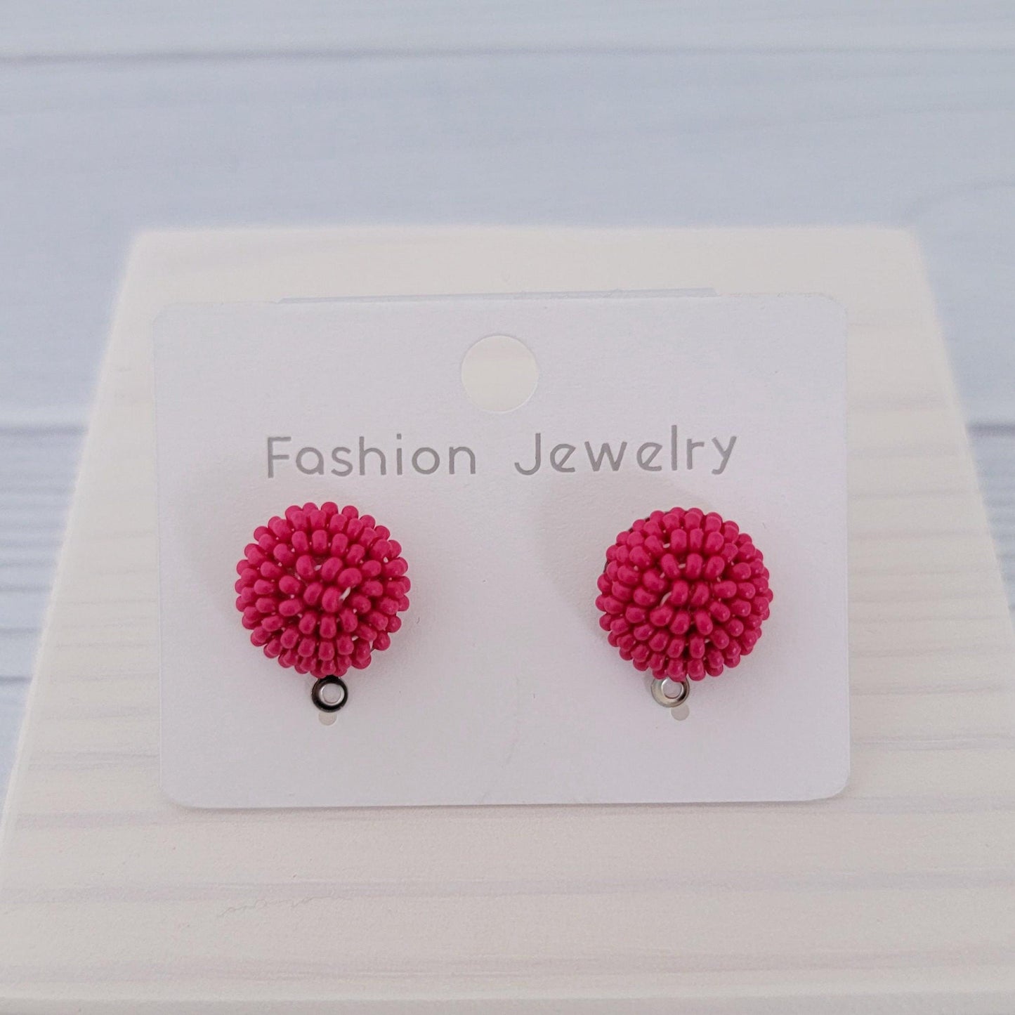 Dark Pink (Dragonfruit) 14mm Small Round Beaded Stud Topper, 1 Pair, Stud #169