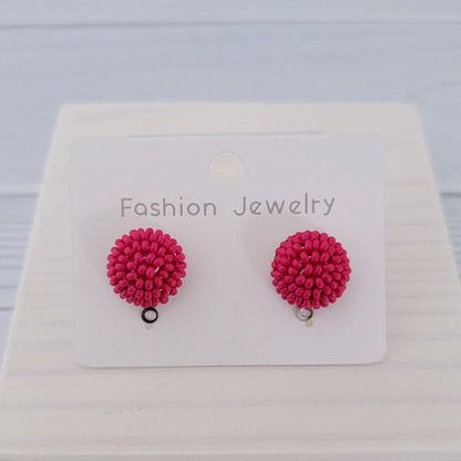 Dark Pink (Dragonfruit) 14mm Small Round Beaded Stud Topper, 1 Pair, Stud #169