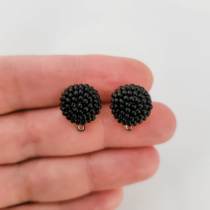 Black 14mm Small Round Beaded Stud Topper, 1 Pair, Stud #163