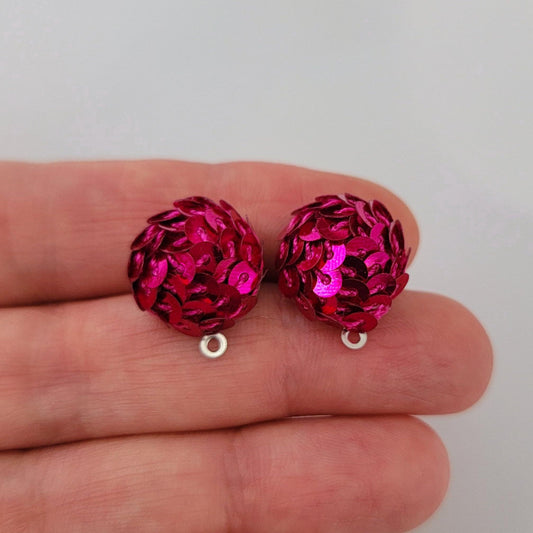 Magenta Pink 15mm Sequin Stud Topper, 1 Pair, Sequin #9