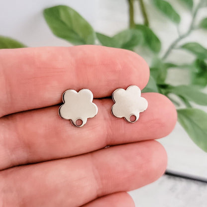 Closed Flower SILVER Stud Connectors with Loops, 10 pcs, Stud #80