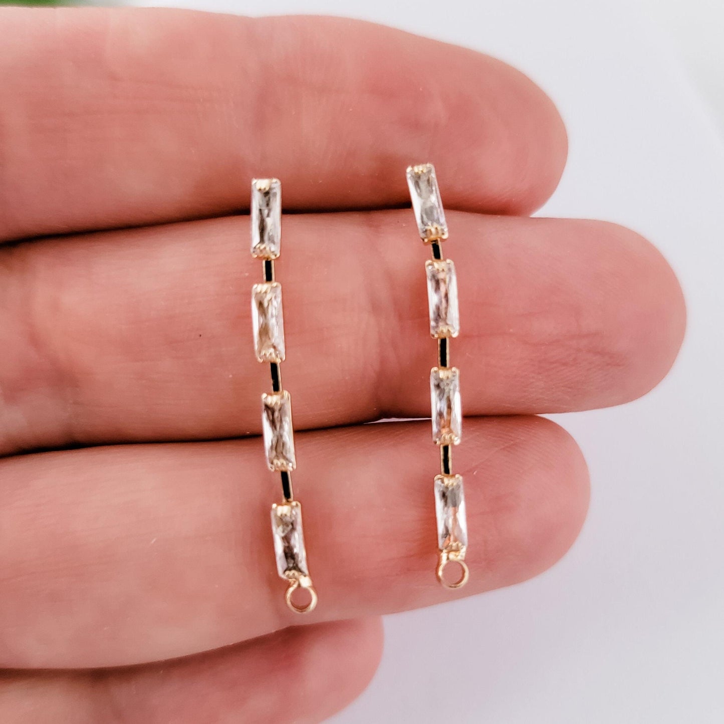 Gold Baguette Cubic Zirconia Cascade Studs with Loops (CZ), 10 Pieces