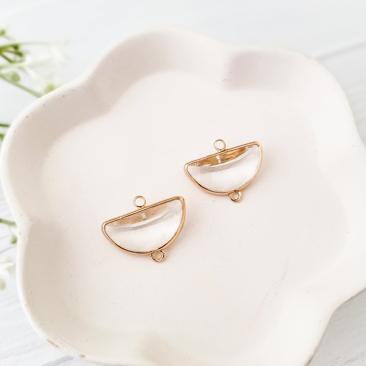 Gold Half Moon Crystal Links, 10 Pieces