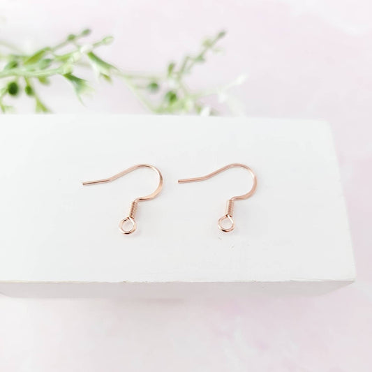 Rose Gold Stainless Ear Wires 2.5mm Hole,(Hammered Flat French Style), 20 Pieces