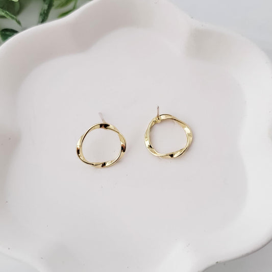 Gold Twisted Circle 16mm Stud Earring Findings, 10 Pieces