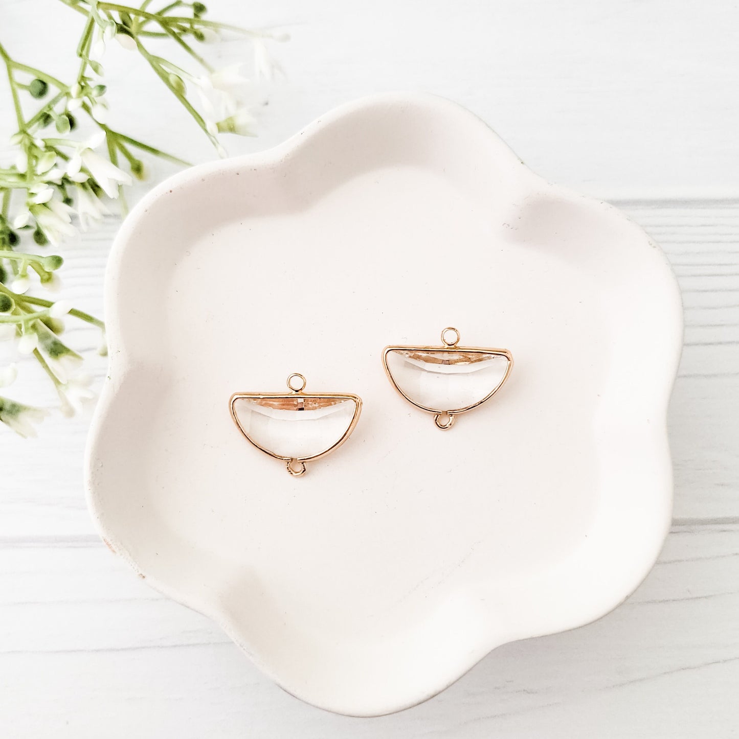 Gold Half Moon Crystal Links, 10 Pieces