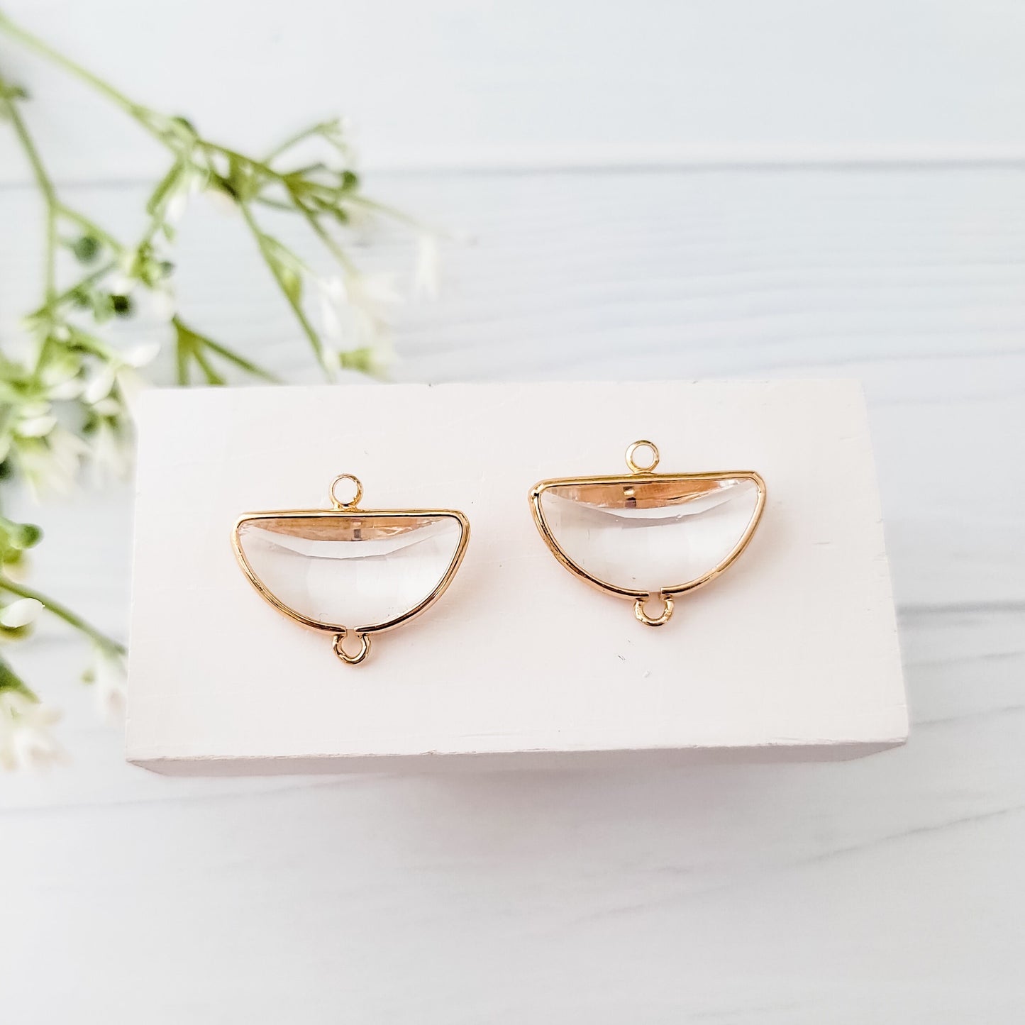 Gold Half Moon Crystal Links, 10 Pieces