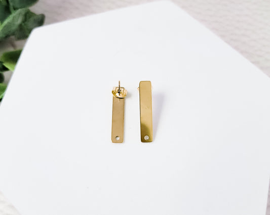Gold Stainless Steel Long Rectangle Stud Connector, 10 Pieces