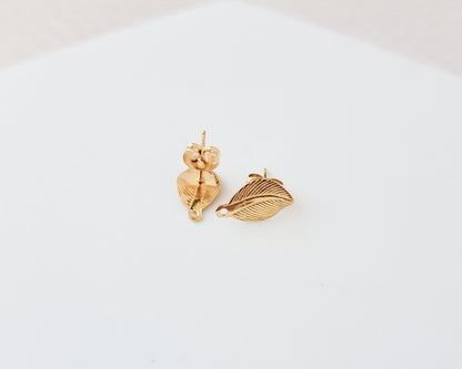 Gold Engraved Leaf Stud Connector with Loop (Stainless Steel), 10 Pieces, Stud #19