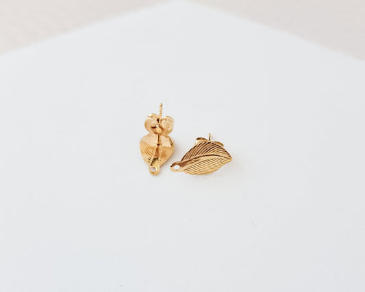Gold Engraved Leaf Stud Connector with Loop (Stainless Steel), 10 Pieces, Stud #19