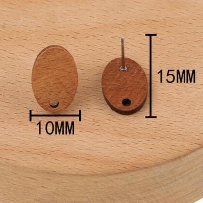 Walnut Wooden Oval Studs, 10 Pieces, Wood #17