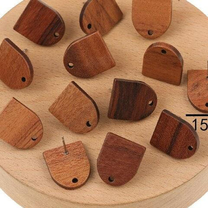 Walnut Wooden Semi Oval Studs, 10 Pieces, Wood #20