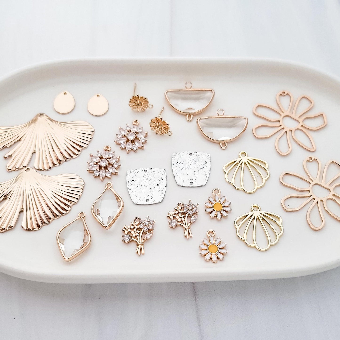 Gold Half Moon Crystal Links, 10 Pieces