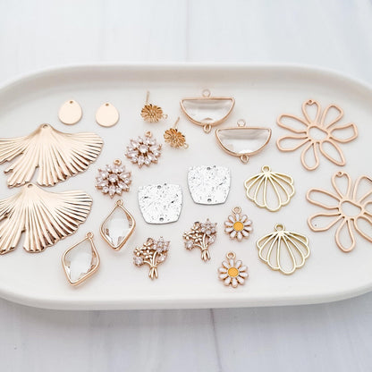 Gold Half Moon Crystal Links, 10 Pieces