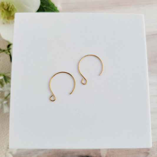 Gold Stainless Steel Round Ear Wires 2.5mm Hole, 20 Pieces