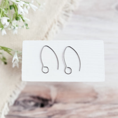 Silver Large Loop V Ear Wires (5mm Surgical Stainless Steel Marquise Hooks), 20 Pieces