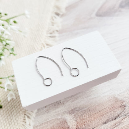 Silver Large Loop V Ear Wires (5mm Surgical Stainless Steel Marquise Hooks), 20 Pieces