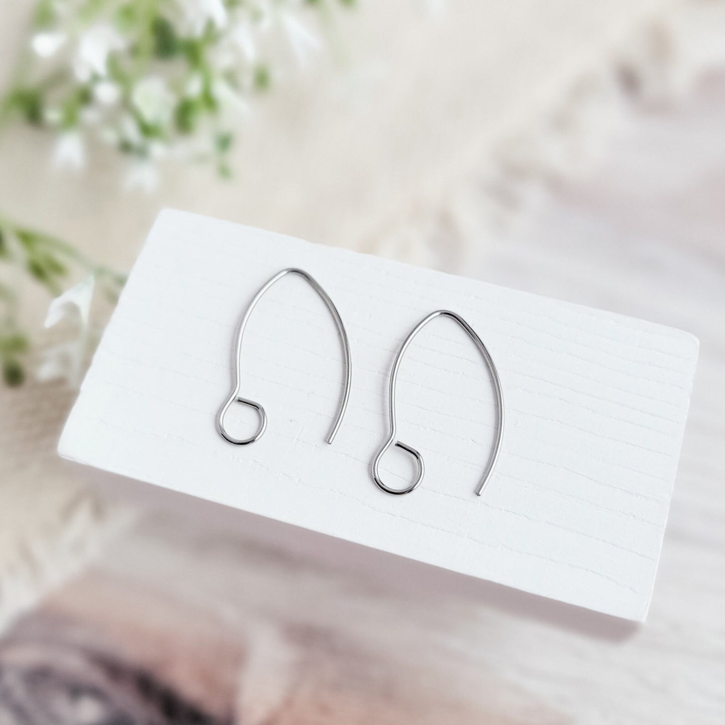 Silver Large Loop V Ear Wires (5mm Surgical Stainless Steel Marquise Hooks), 20 Pieces