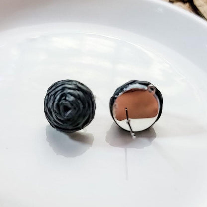 Black Raffia Small Stud Topper (14mm), 1 Pair, Stud #155