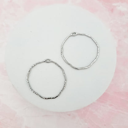 42mm Hammered Silver Circle Brass Charm with Hole, 10 Pieces