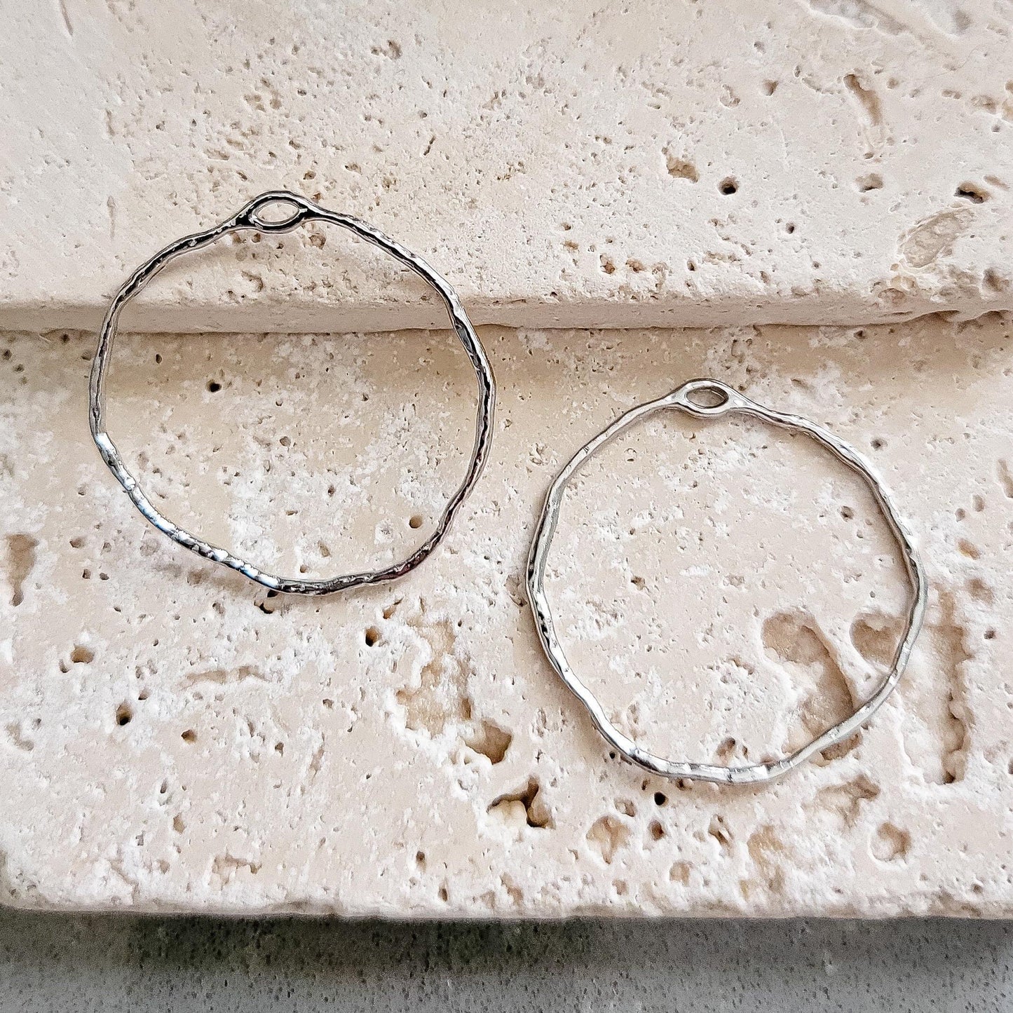 42mm Hammered Silver Circle Brass Charm with Hole, 10 Pieces