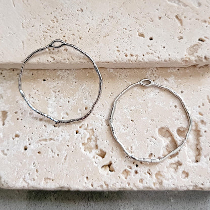 42mm Hammered Silver Circle Brass Charm with Hole, 10 Pieces