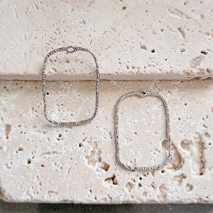 20mm Hammered Silver Rectangle Brass Charm with Hole, 10 Pieces