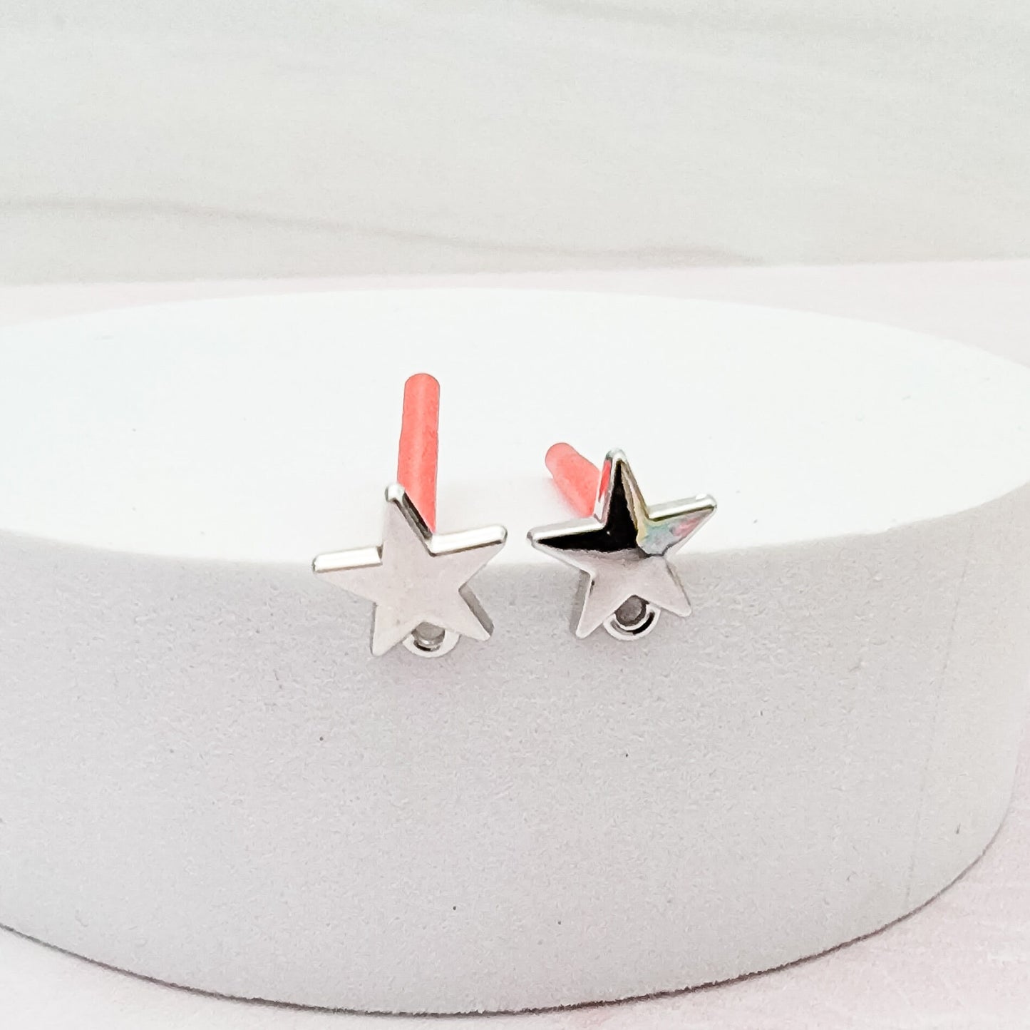 Silver Brass Star Stud with Loop (Sterling Silver Post), 10 Pieces