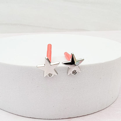 Silver Brass Star Stud with Loop (Sterling Silver Post), 10 Pieces