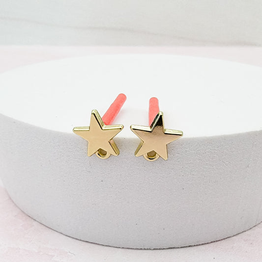 Gold Brass Star Stud with Loop (Sterling Silver Post), 10 Pieces