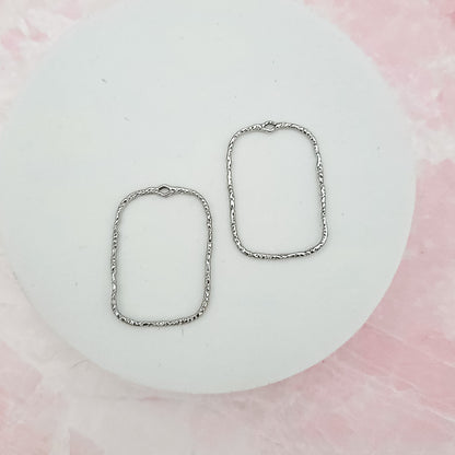 20mm Hammered Silver Rectangle Brass Charm with Hole, 10 Pieces