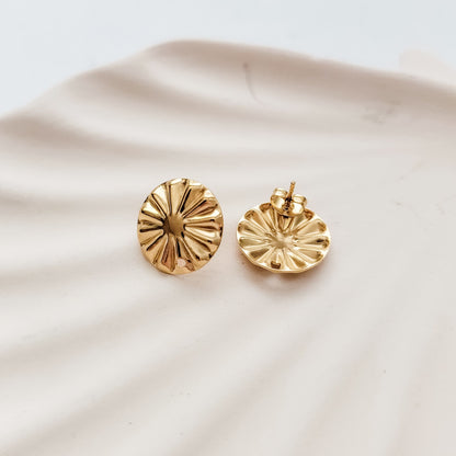 GOLD Starburst Circle Stud Connectors (17 mm), Round Wood Post Earring Connector, One Hole Circle Stainless Steel Post Finding