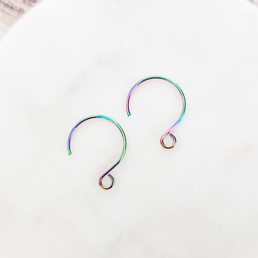 RAINBOW Stainless Steel ROUND Ear Wires 2.5mm Hole, 20pcs, Earring Hook #37