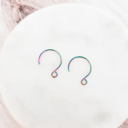 RAINBOW Stainless Steel ROUND Ear Wires 2.5mm Hole, 20pcs, Earring Hook #37
