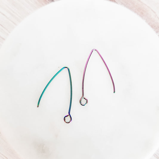 Rainbow Regular Loop Stainless Steel V Ear Wires 2.5mm Hole, 20 Pieces