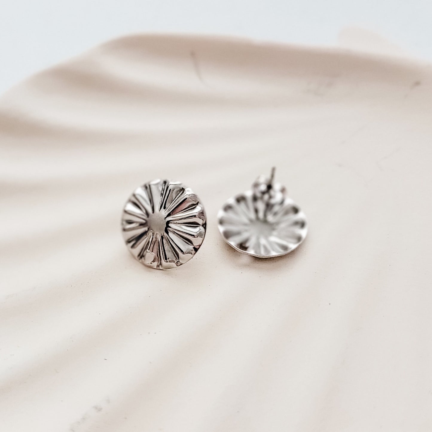 SILVER Starburst Circle Stud Connectors (17 mm), Round Wood Post Earring Connector, One Hole Circle Stainless Steel Post Finding