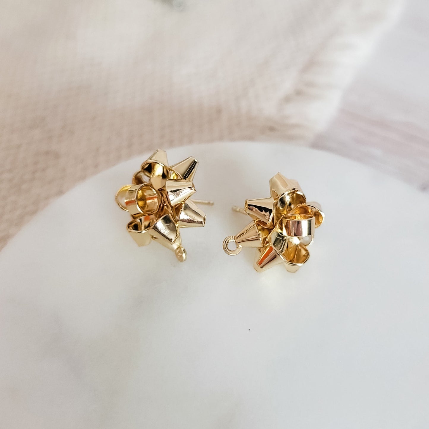 Gold Gift Box Stainless Steel Bow Stud Connector, 1 Pair, Bow #21