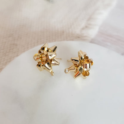 Gold Gift Box Stainless Steel Bow Stud Connector, 1 Pair, Bow #21