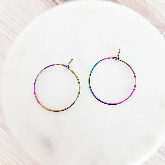 Rainbow 25mm Round Wine Hoop Stainless Steel Ear Wires, 10 Pieces