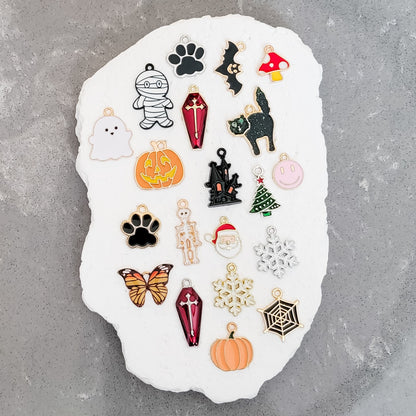 Skeleton (White and Gold) Enamel and Alloy Pendant Charm, 10 Pieces