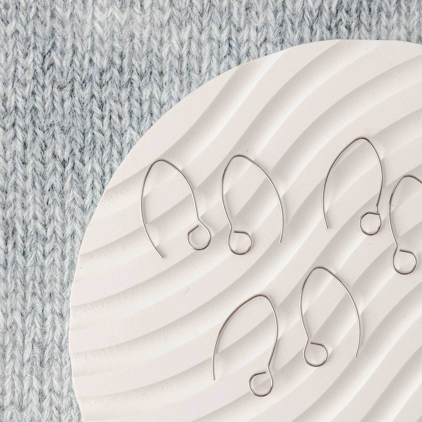 Silver Large Loop V Ear Wires (5mm Surgical Stainless Steel Marquise Hooks), 20 Pieces