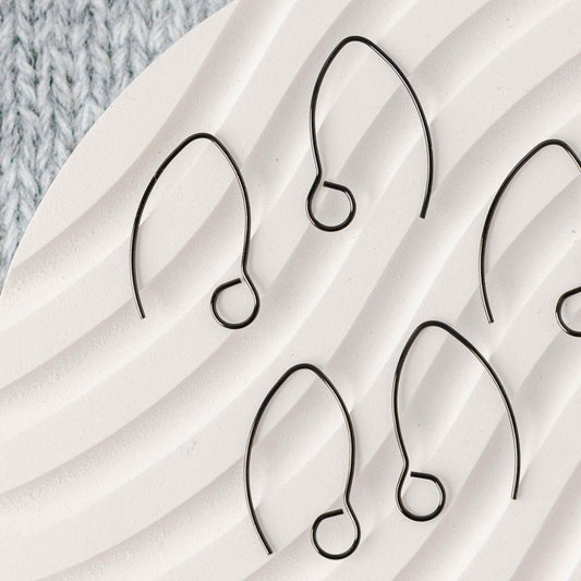 Black Large Loop V Ear Wires (5mm Surgical Stainless Steel Marquise Hooks), 20 Pieces