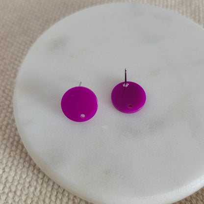 Satin Grape Acrylic Circle Stud Earring (14mm), 10 Pieces, Acrylic Stud #22