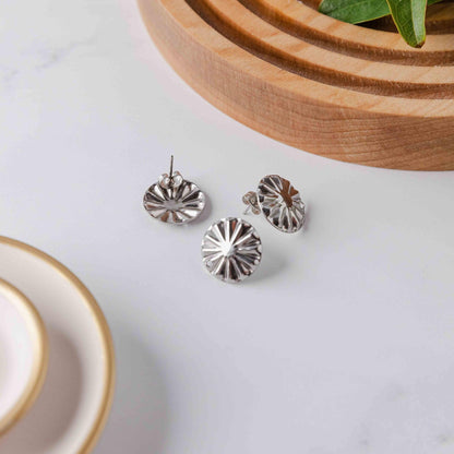 SILVER Starburst Circle Stud Connectors (17 mm), Round Wood Post Earring Connector, One Hole Circle Stainless Steel Post Finding