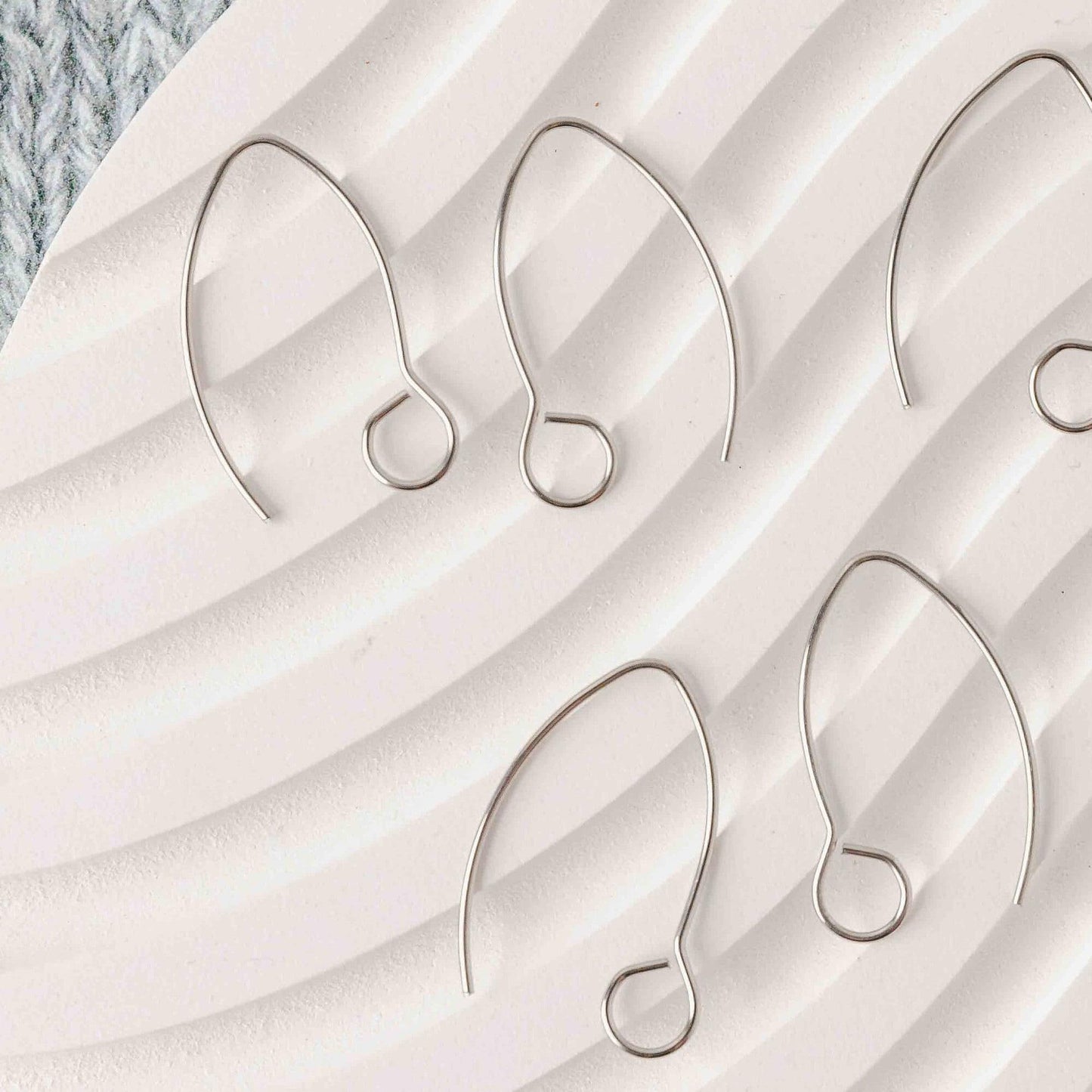 Silver Large Loop V Ear Wires (5mm Surgical Stainless Steel Marquise Hooks), 20 Pieces