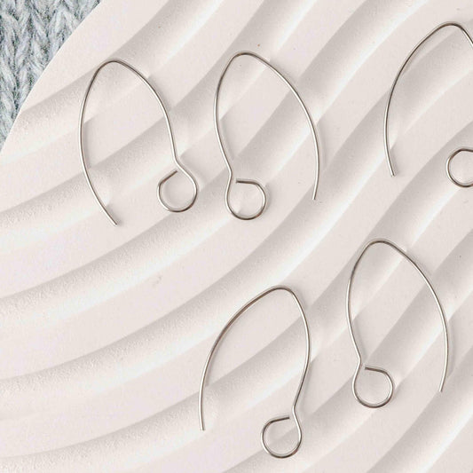 Silver Large Loop V Ear Wires (5mm Surgical Stainless Steel Marquise Hooks), 20 Pieces
