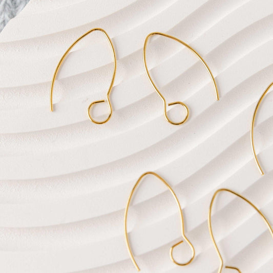 Gold Large Loop V Ear Wires (5mm Surgical Stainless Steel Marquise Hooks), 20 Pieces